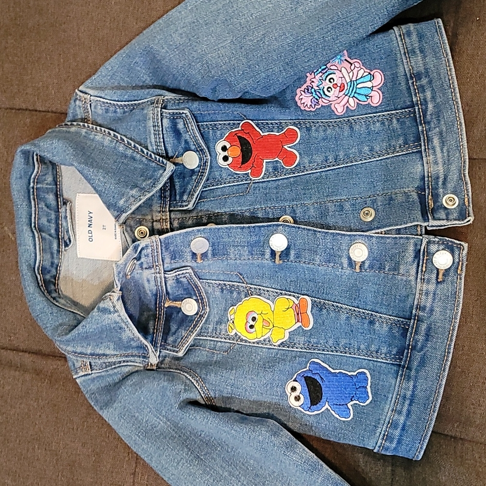 Custom Sesame Street patches denim jacket 2T